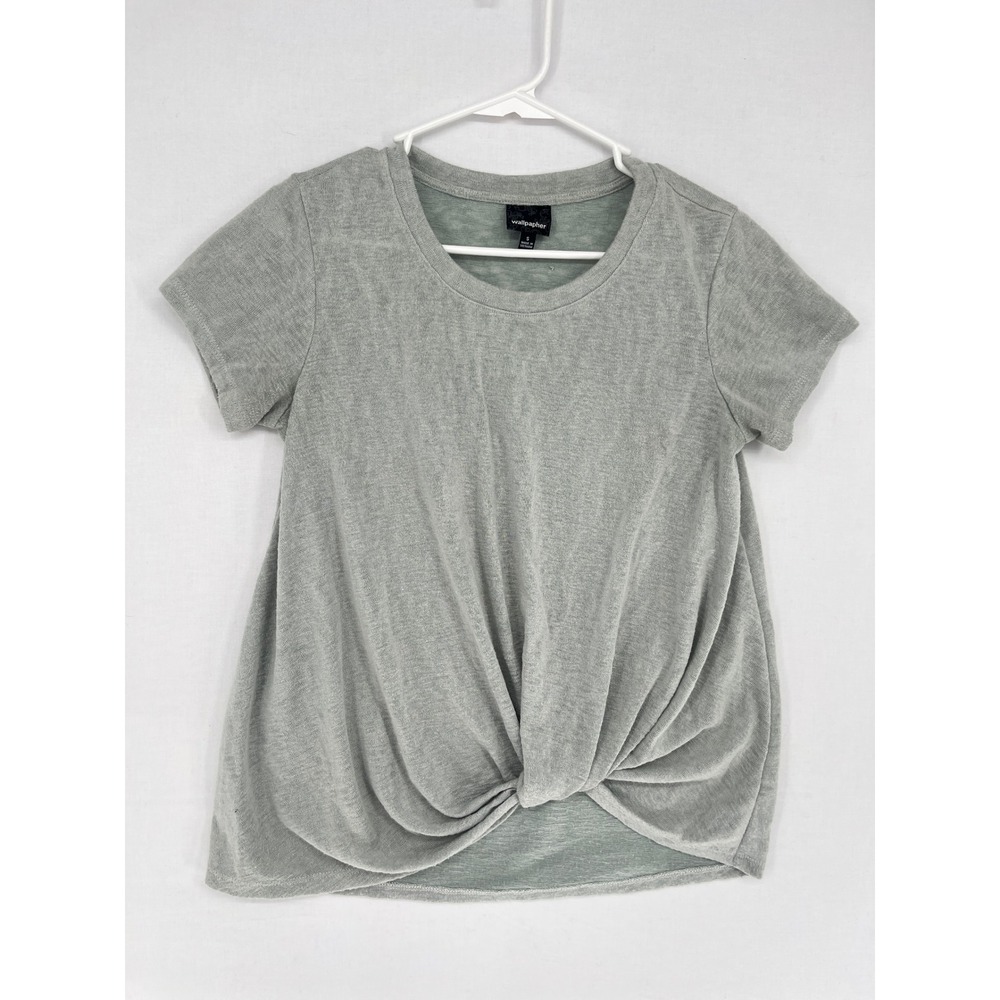 Wallpapher Women Twist Front Short Sleeve T-Shirt Gray Knit Casual Top Size S